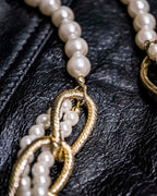 Gold Chain Undulating Pearl Necklace