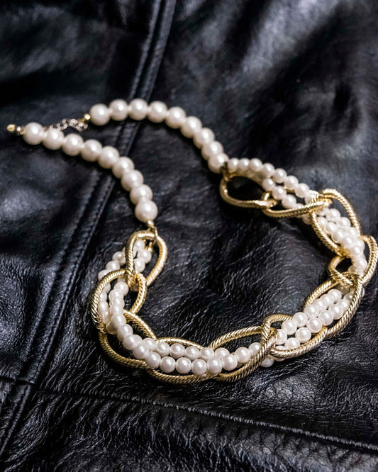 Gold Chain Undulating Pearl Necklace