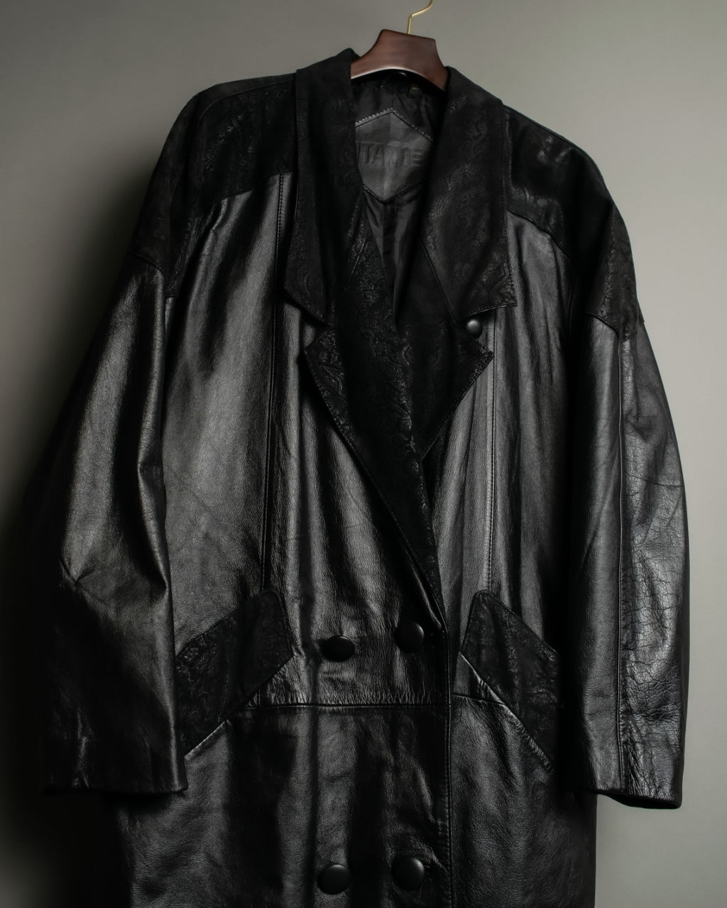 Paisley Crosscut Double Breasted Leather Coat