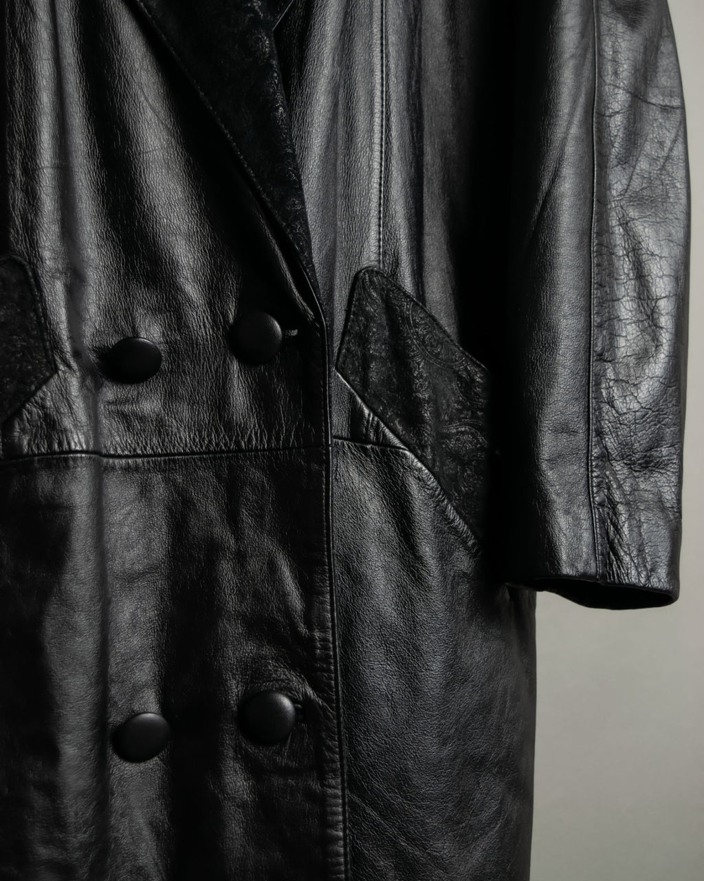 Paisley Crosscut Double Breasted Leather Coat