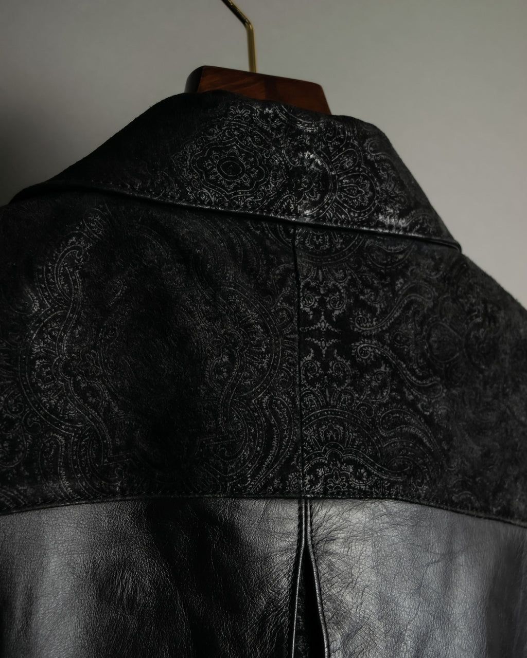 Paisley Crosscut Double Breasted Leather Coat