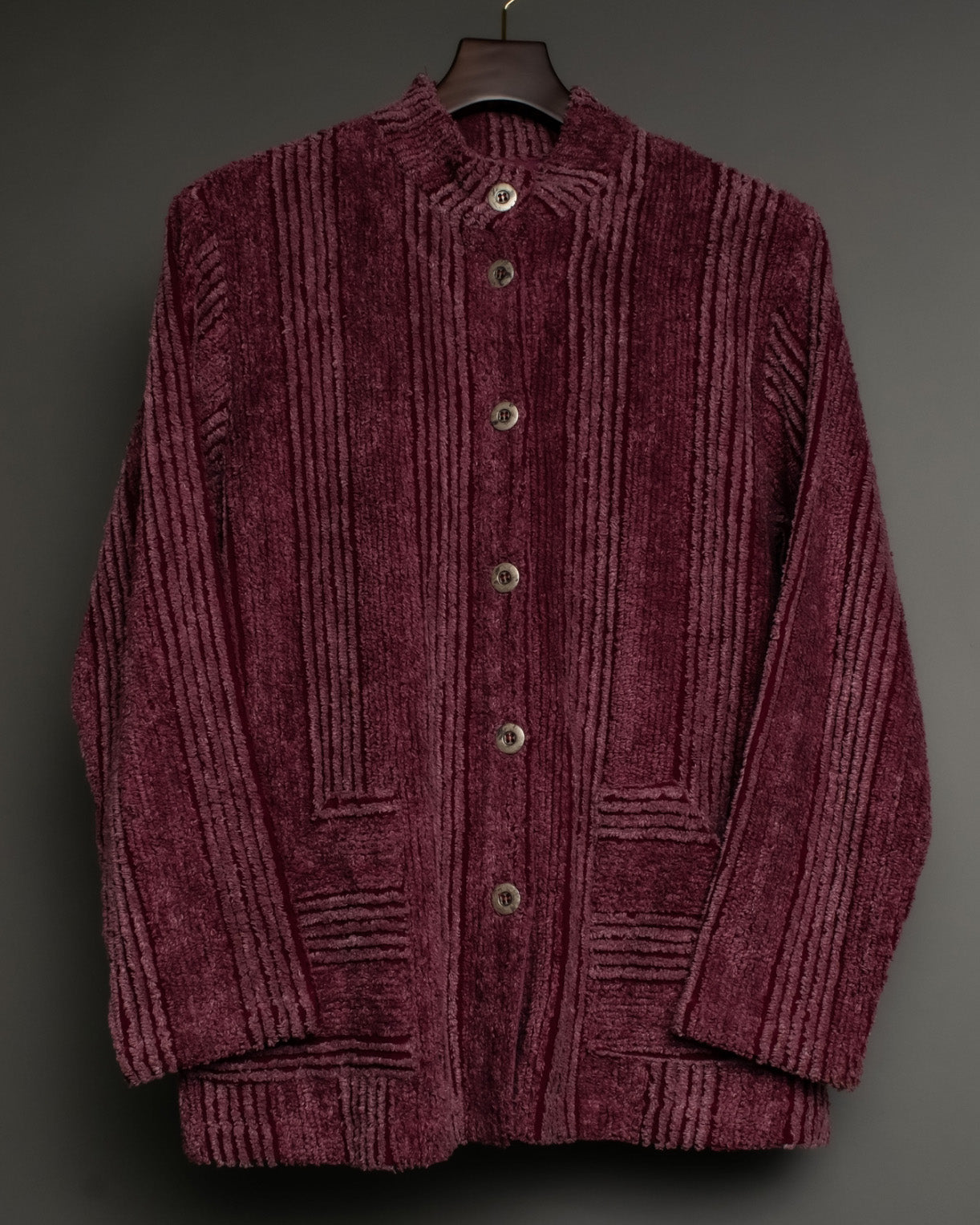 Towel Fabric Striped Stand Collar Jacket