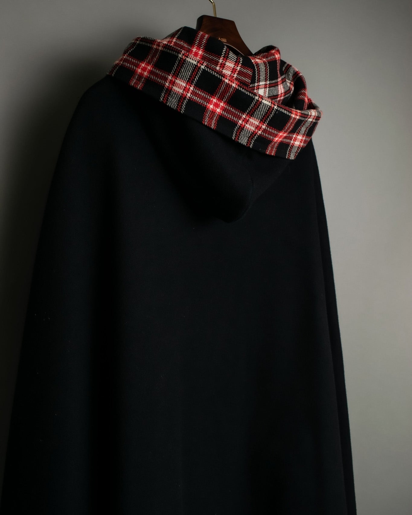 Oversized Hooded Check Cape