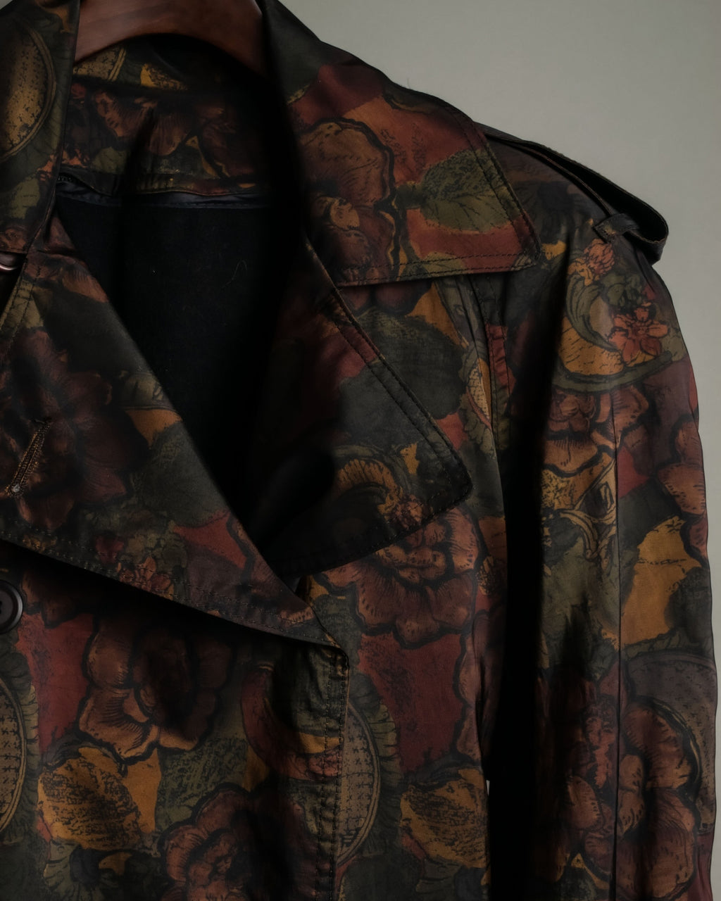 Botanical Pattern Beautiful Brown Double Breasted Coat