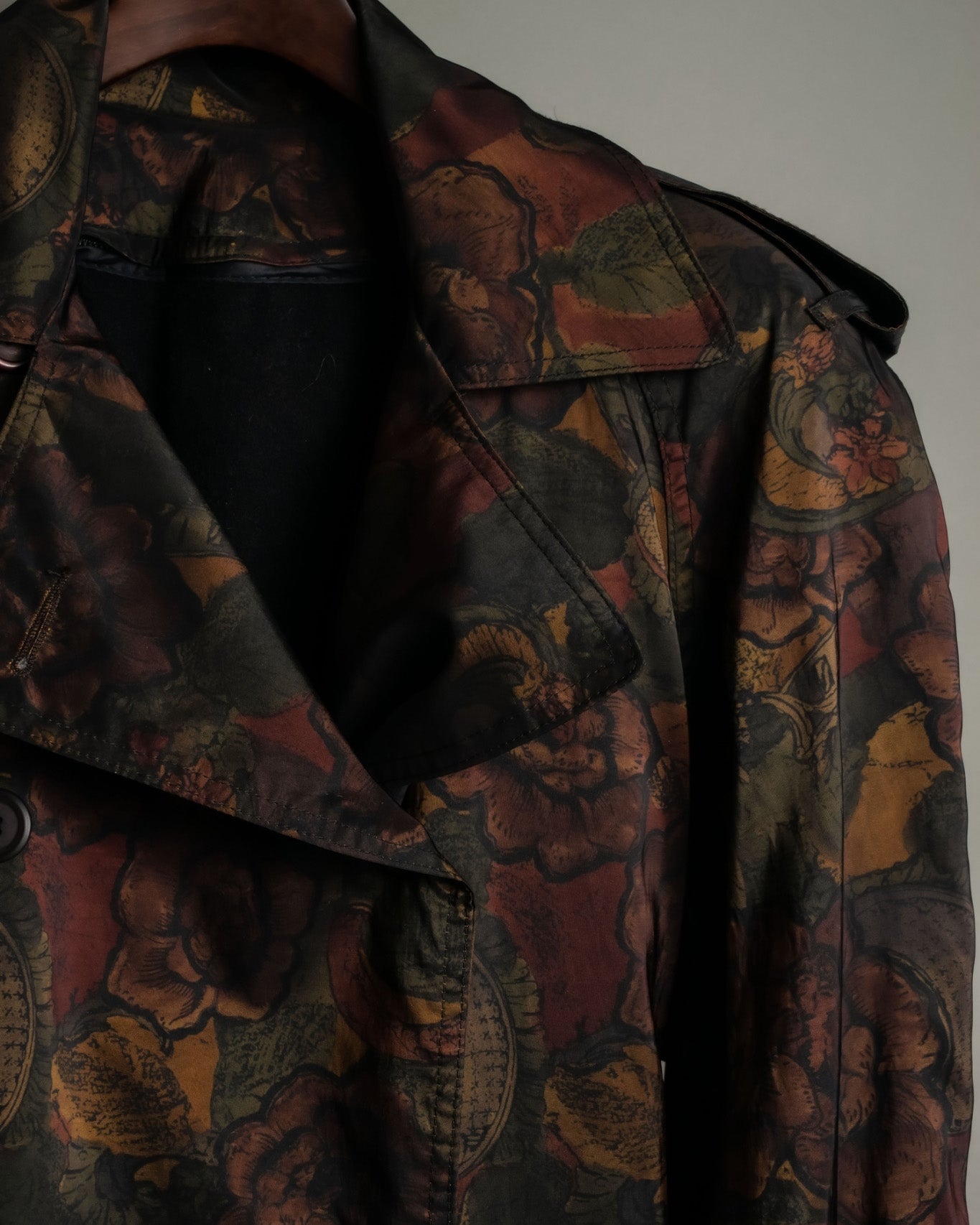 Botanical Pattern Beautiful Brown Double Breasted Coat
