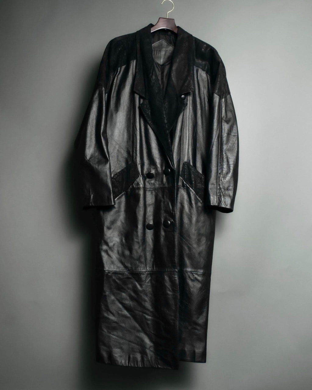 Paisley Crosscut Double Breasted Leather Coat