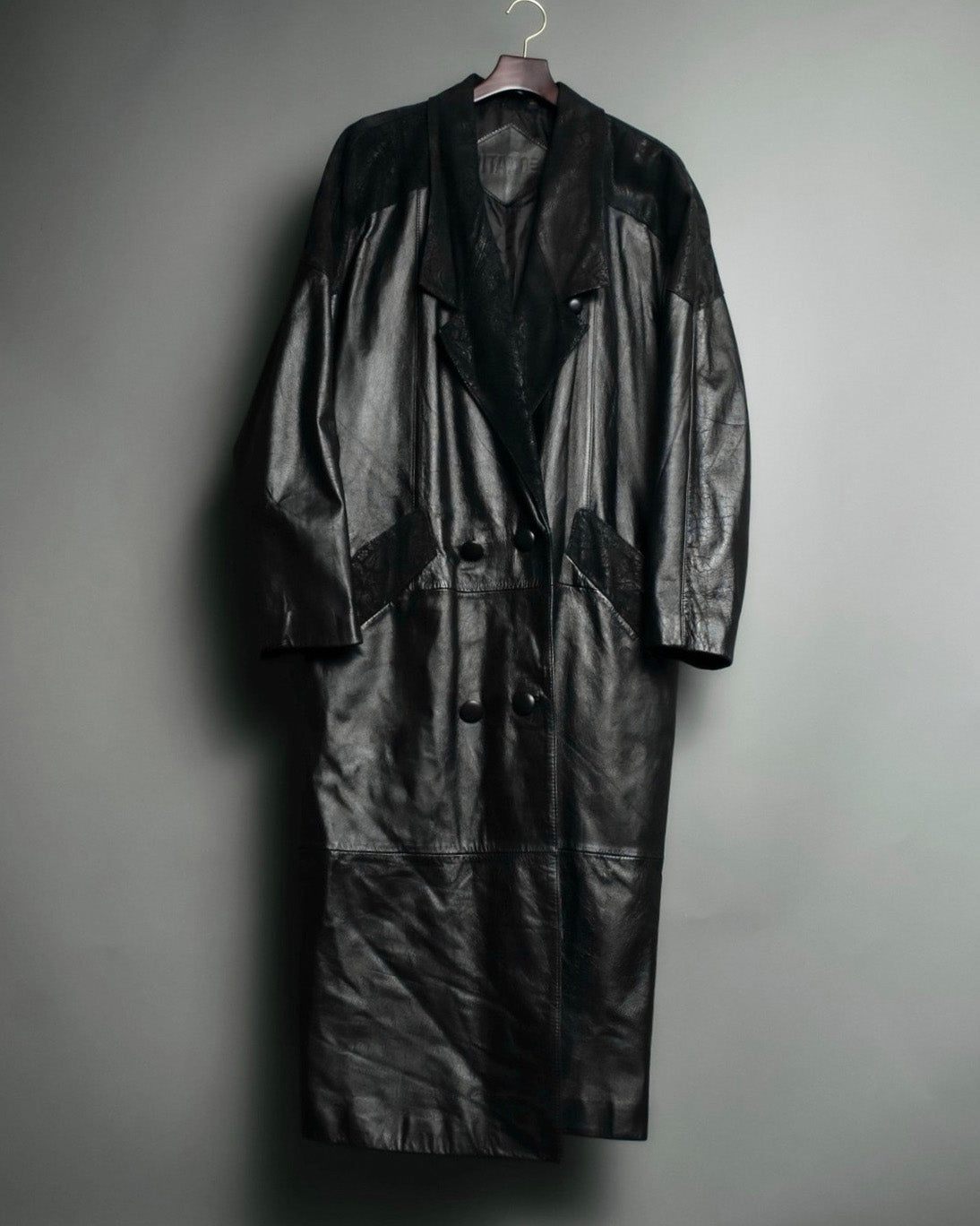 Paisley Crosscut Double Breasted Leather Coat