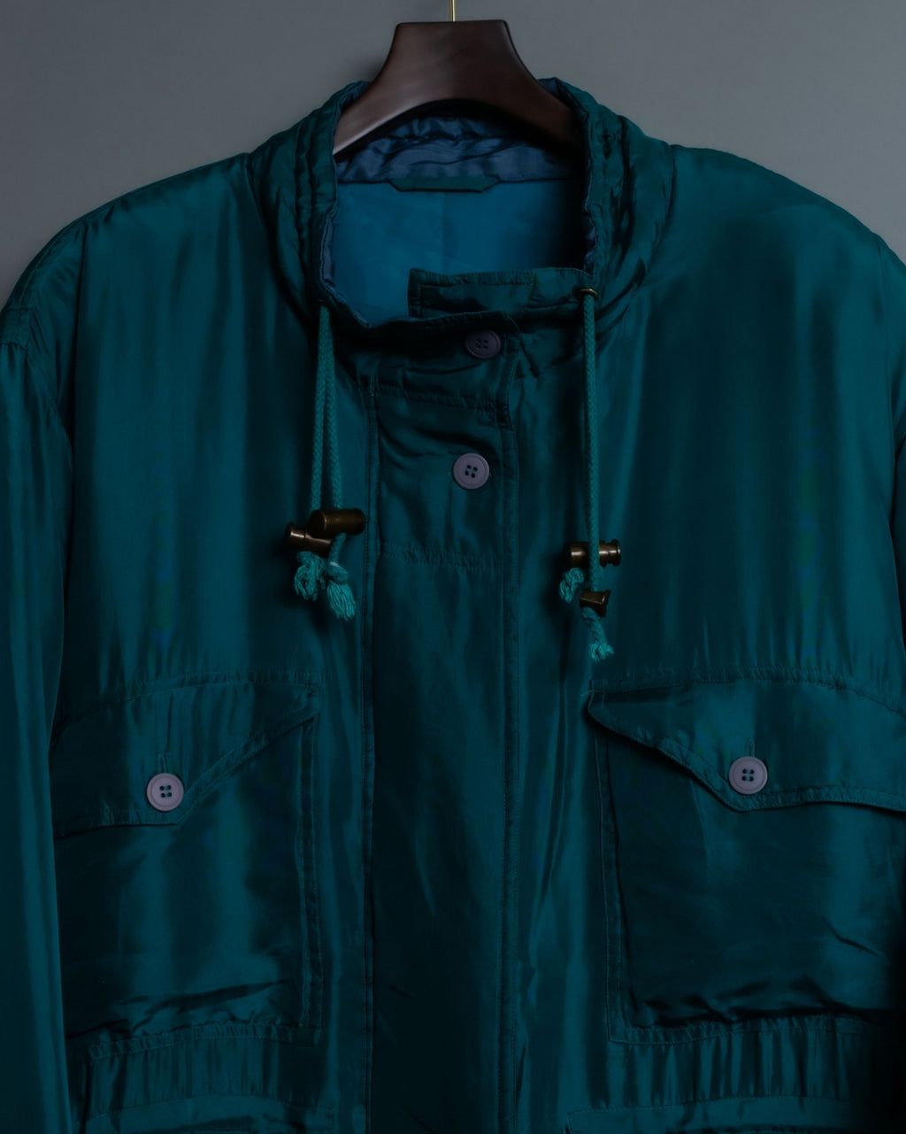 "MOOD SPECIAL" Silk 100% Spring Waist Squeeze Gimmick Stand Collar Jacket