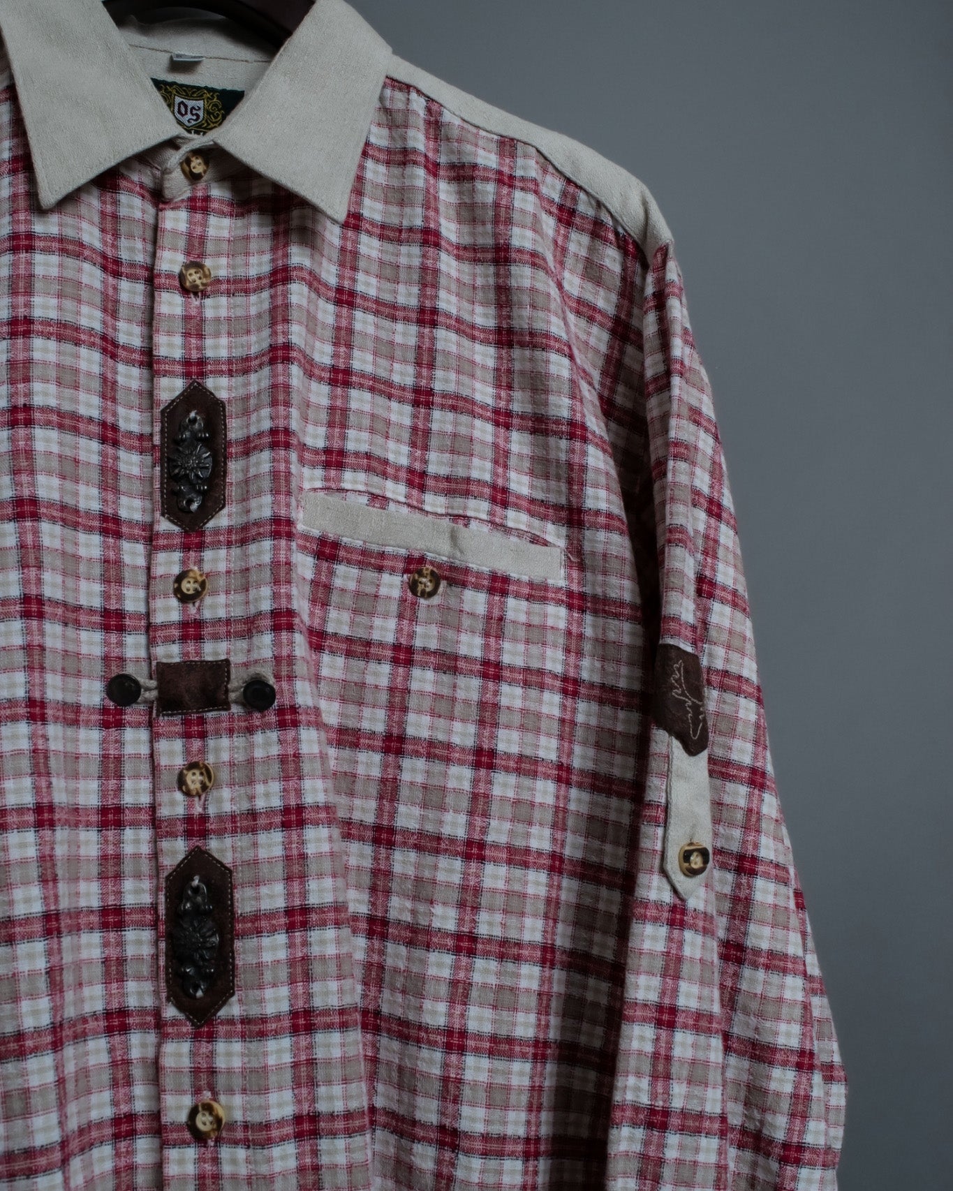 Vintage Red Lattice Design Tyrolean Shirt