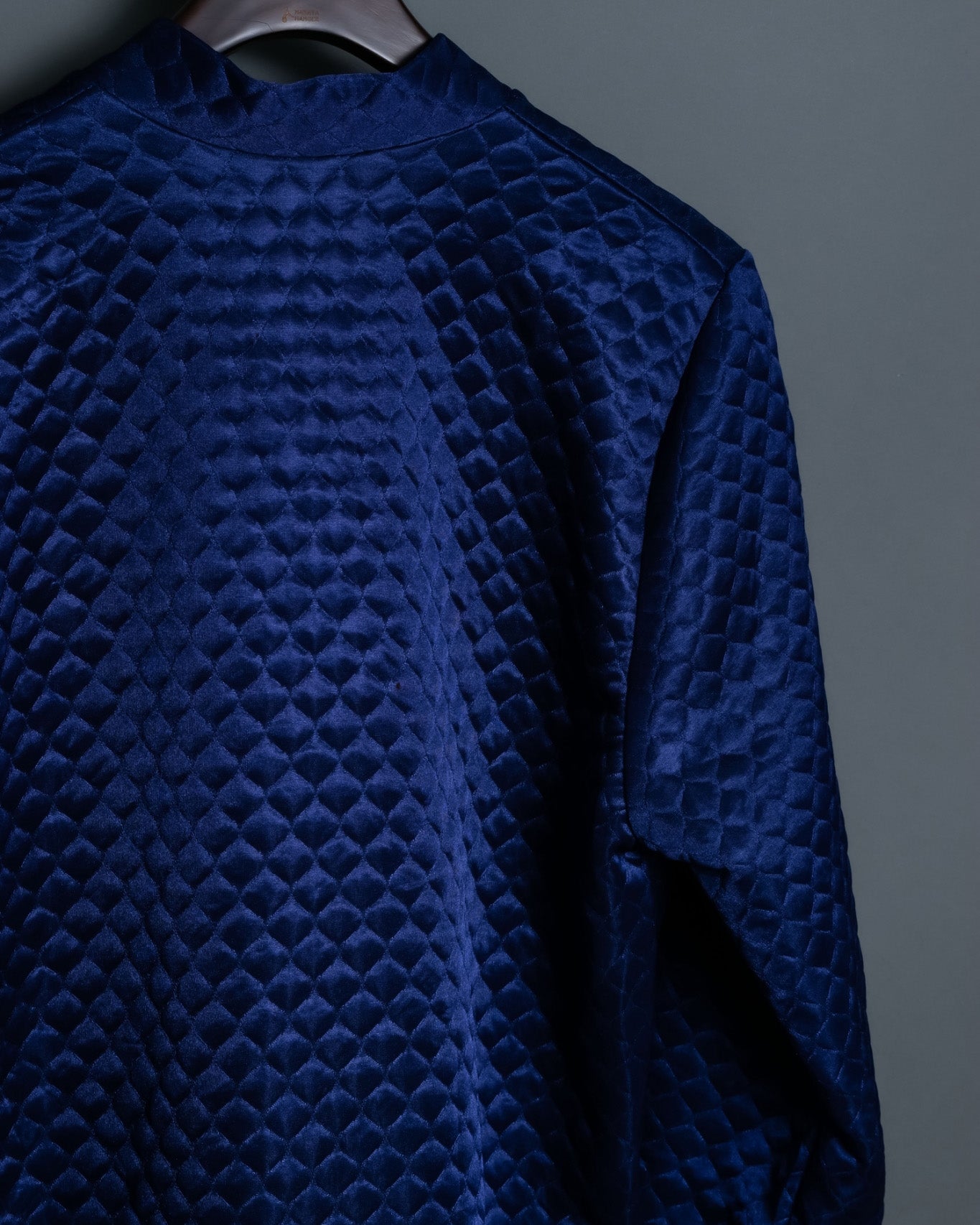 Glossy Deep Blue Quilted Long Tops