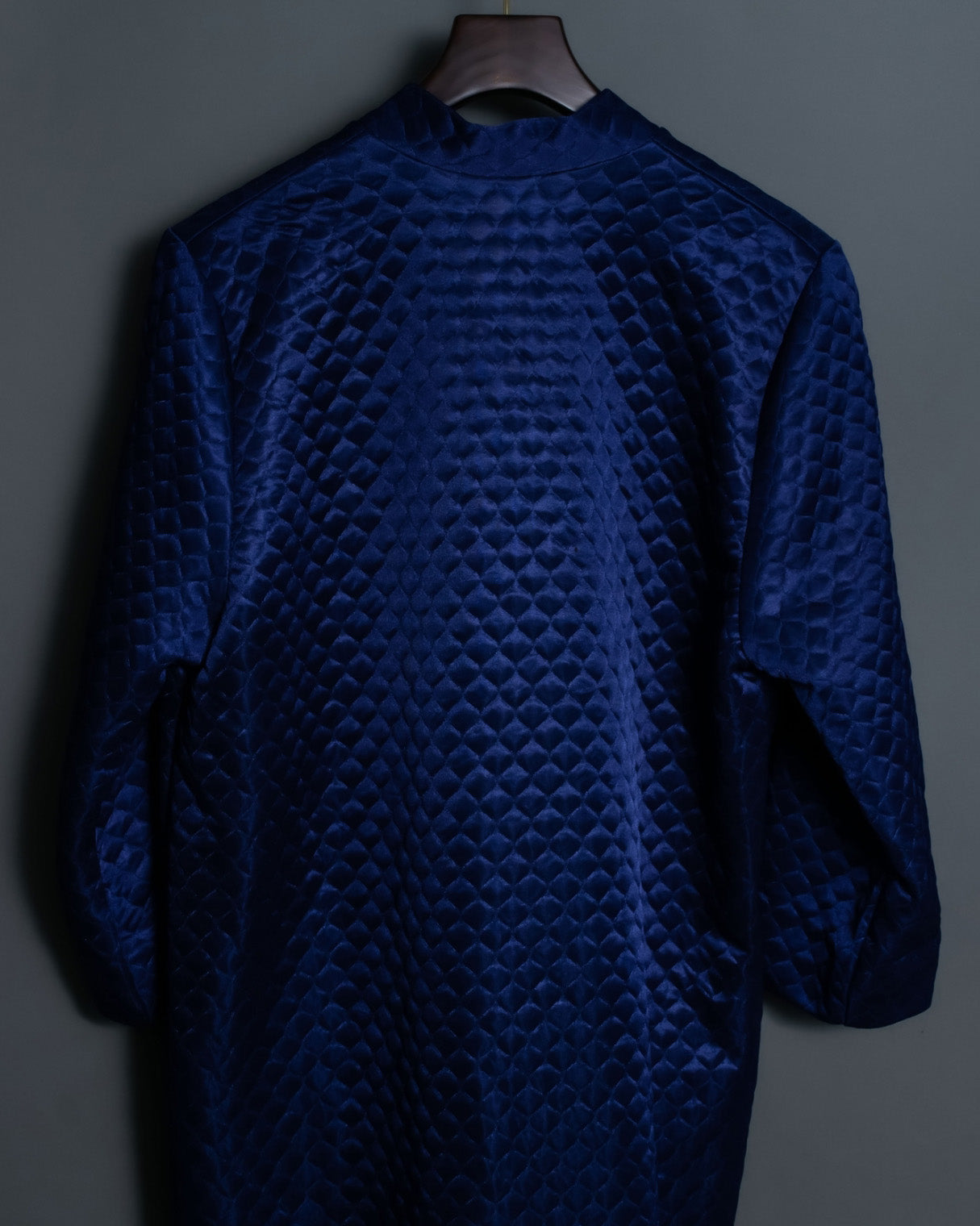 Glossy Deep Blue Quilted Long Tops