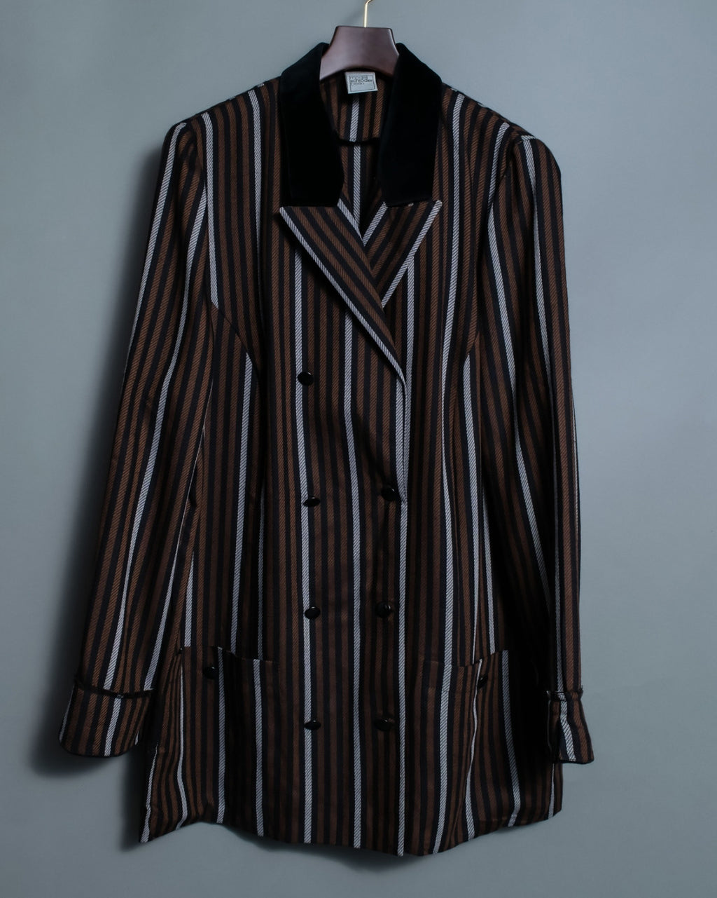Multicolor Collar Velour Stripe Jacket Shirt