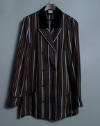 Multicolor Collar Velour Stripe Jacket Shirt