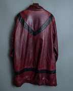 "MOOD SPECIAL" Stand Collar Black Line Jagged Leather Jacket