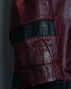 "MOOD SPECIAL" Stand Collar Black Line Jagged Leather Jacket