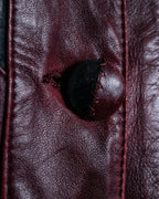 "MOOD SPECIAL" Stand Collar Black Line Jagged Leather Jacket