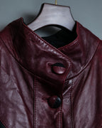 "MOOD SPECIAL" Stand Collar Black Line Jagged Leather Jacket