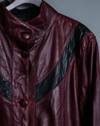 "MOOD SPECIAL" Stand Collar Black Line Jagged Leather Jacket