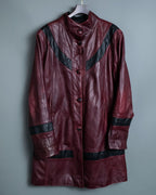 "MOOD SPECIAL" Stand Collar Black Line Jagged Leather Jacket