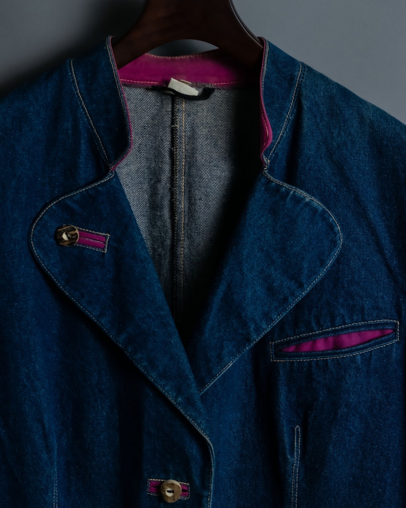 Denim Fabric Pink Accent Tyrolean Jacket