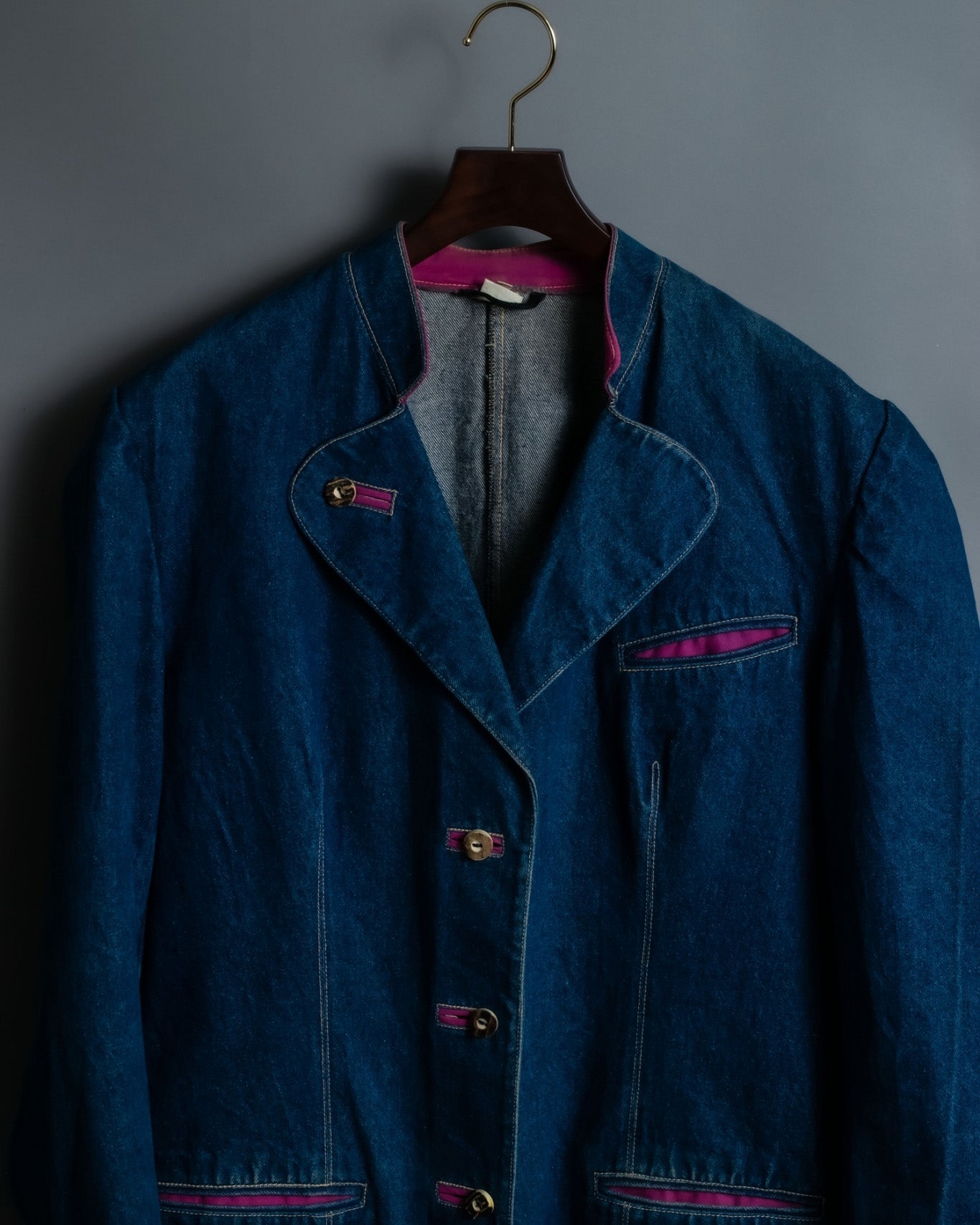 Denim Fabric Pink Accent Tyrolean Jacket