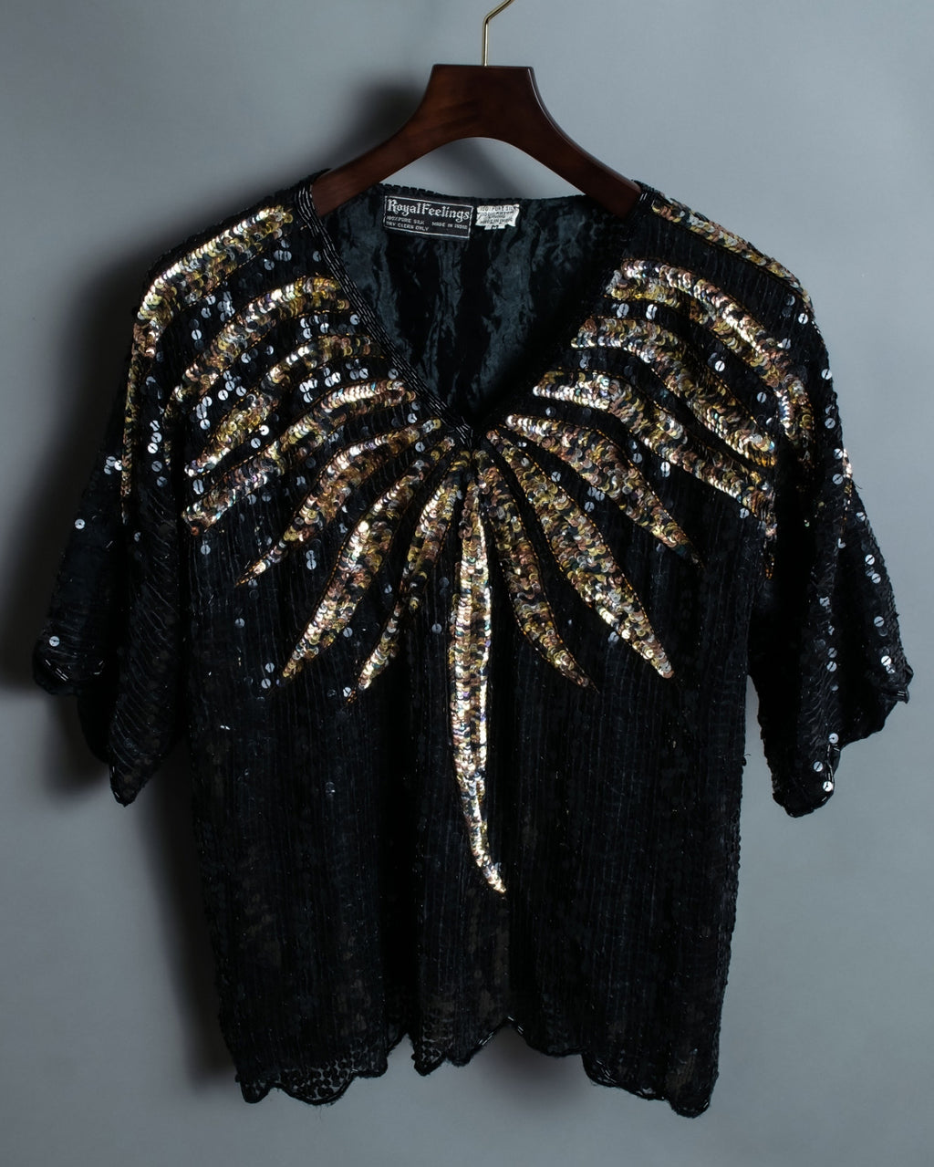 Black Sequin Short Sleeve Top