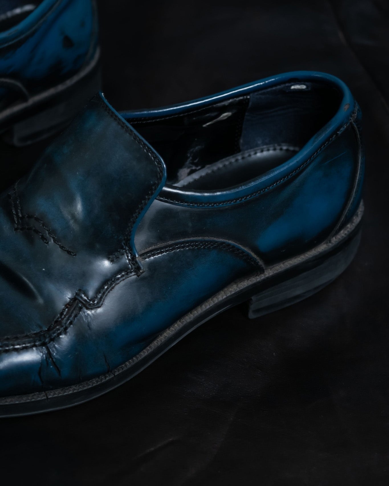 Natural Dull Deep Blue Leather Shoes
