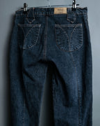 70s Dark Blue Special Design Flare Denim