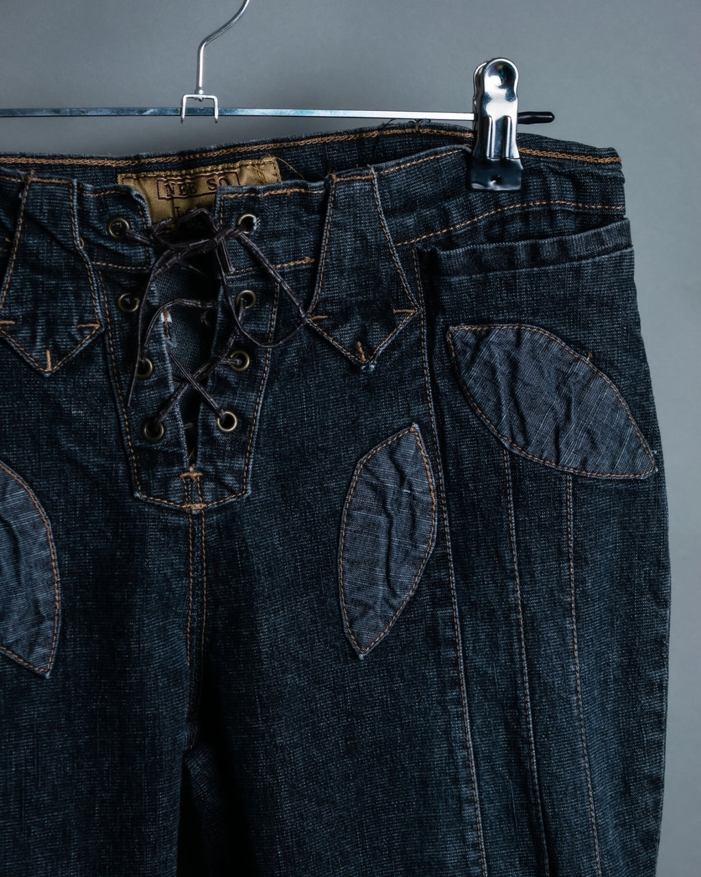 70s Dark Blue Special Design Flare Denim