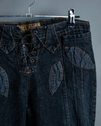 70s Dark Blue Special Design Flare Denim