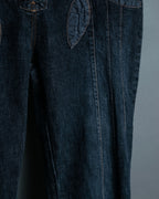 70s Dark Blue Special Design Flare Denim