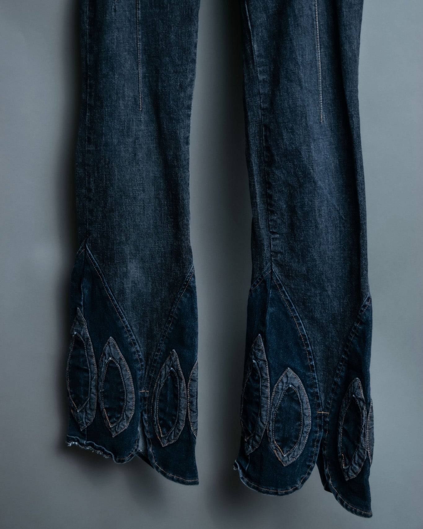 70s Dark Blue Special Design Flare Denim