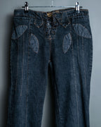 70s Dark Blue Special Design Flare Denim