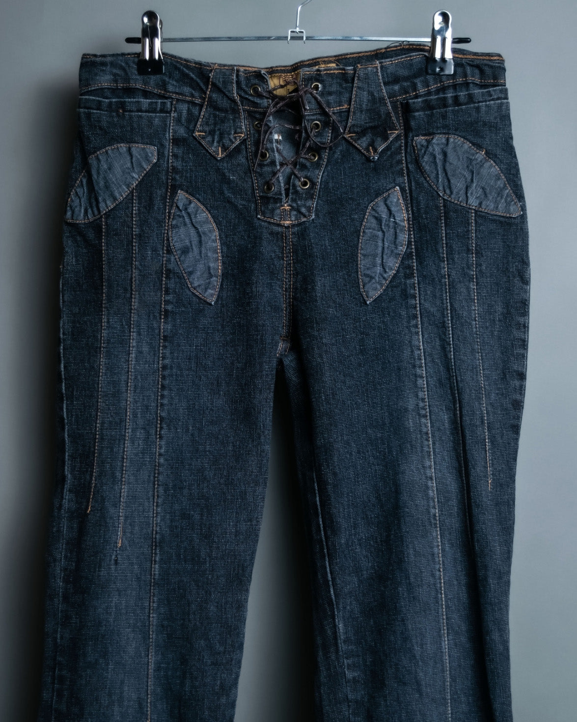 70s Dark Blue Special Design Flare Denim
