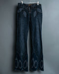 70s Dark Blue Special Design Flare Denim