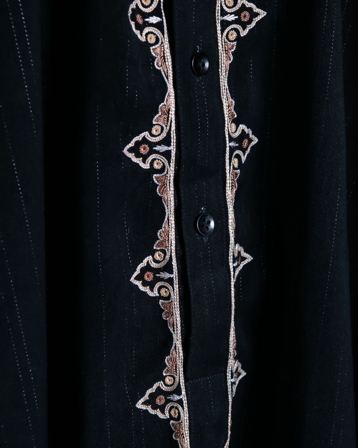 Glossy Striped Fabric Embroidery Unisex Dress Shirt