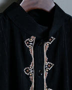 Glossy Striped Fabric Embroidery Unisex Dress Shirt