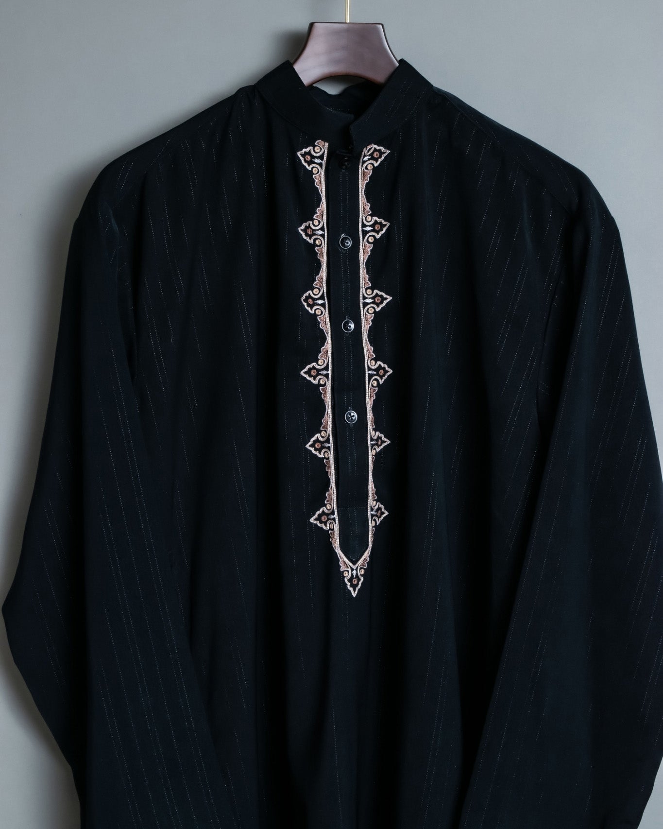 Glossy Striped Fabric Embroidery Unisex Dress Shirt
