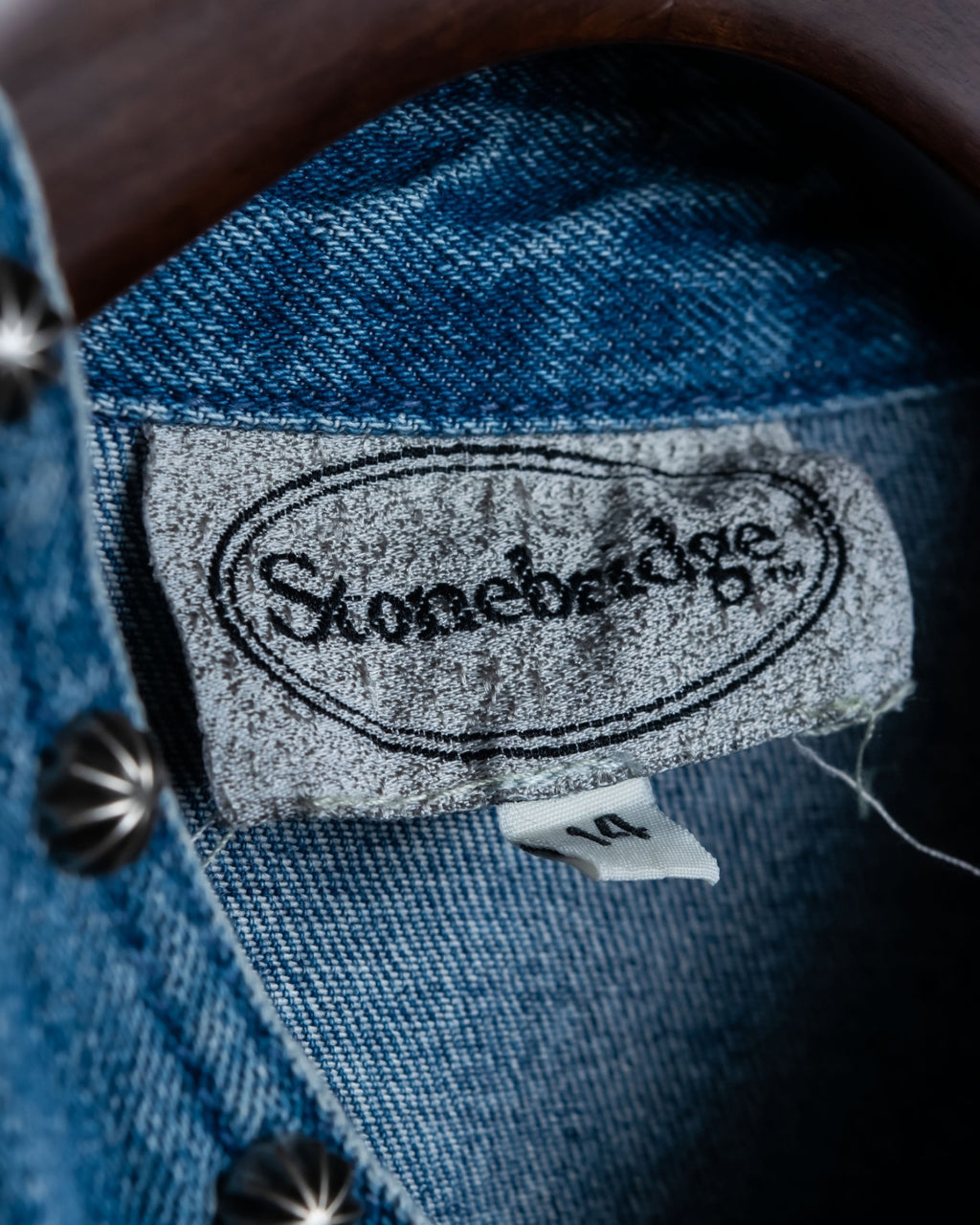 Vintage Studded Stand Collar Denim Jacket