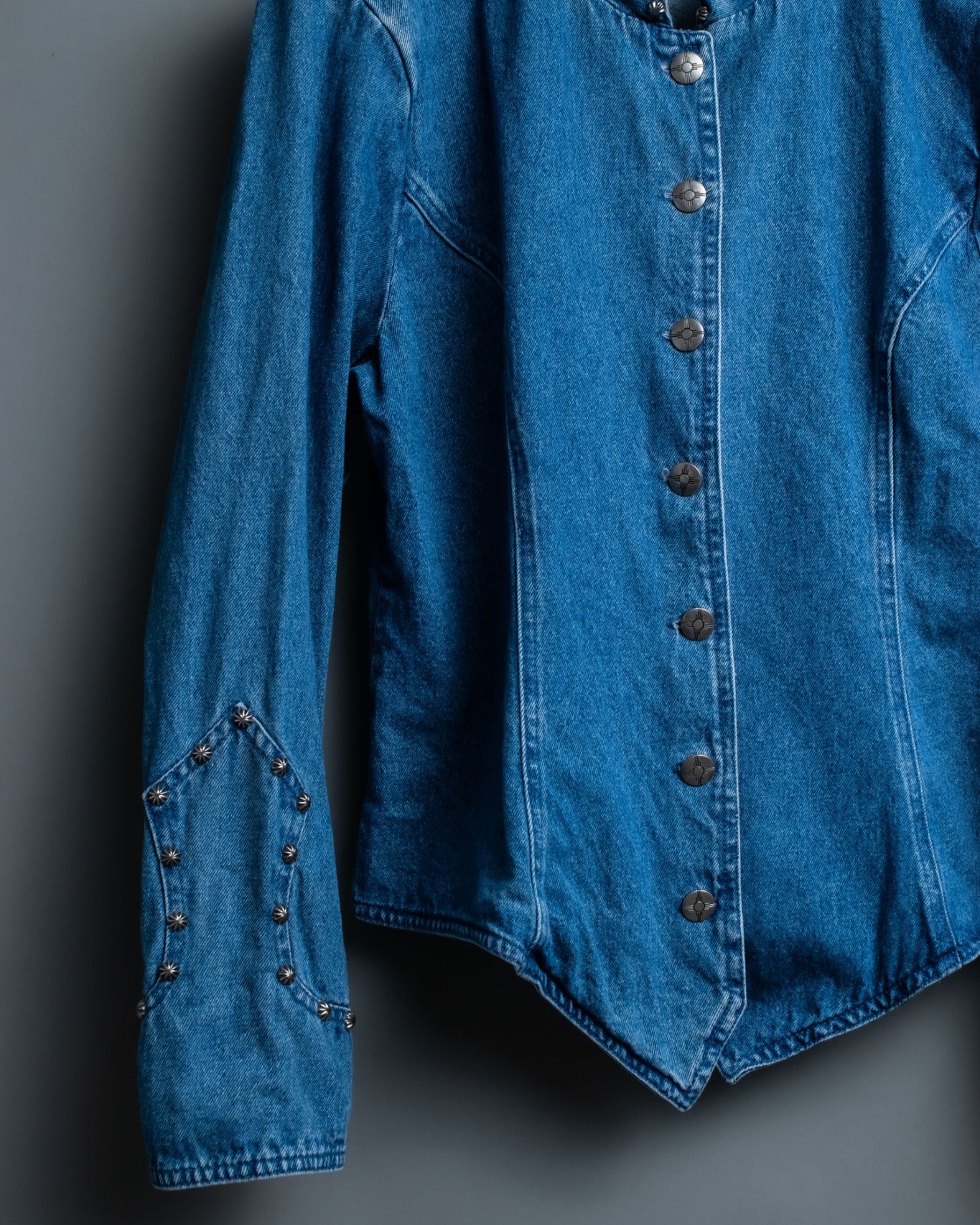 Vintage Studded Stand Collar Denim Jacket