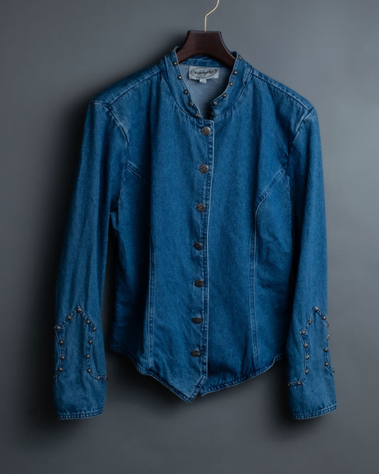 Vintage Studded Stand Collar Denim Jacket
