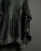 Diagonal Line Leather Crosscut Design Knit