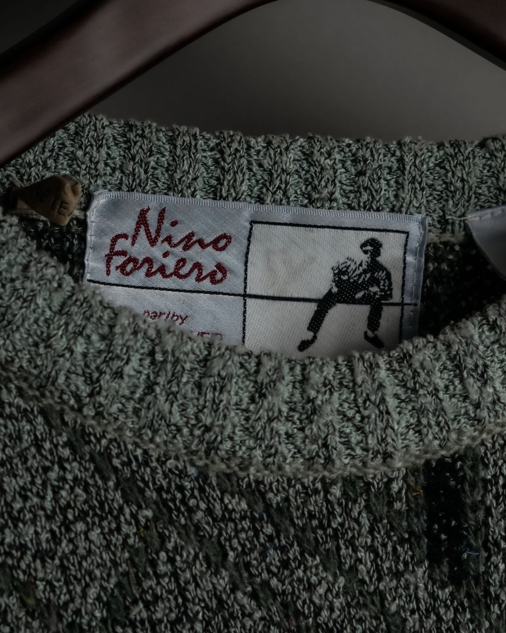 Diagonal Line Leather Crosscut Design Knit