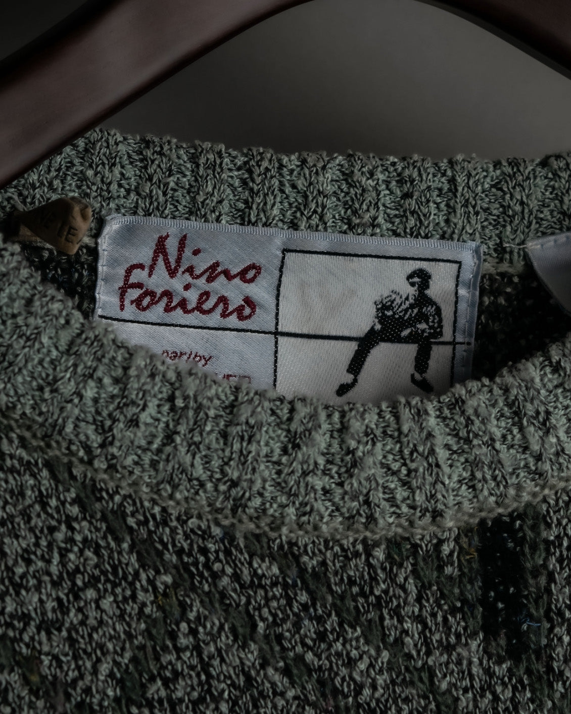 Diagonal Line Leather Crosscut Design Knit