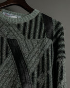 Diagonal Line Leather Crosscut Design Knit