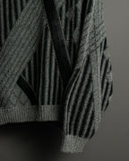 Diagonal Line Leather Crosscut Design Knit