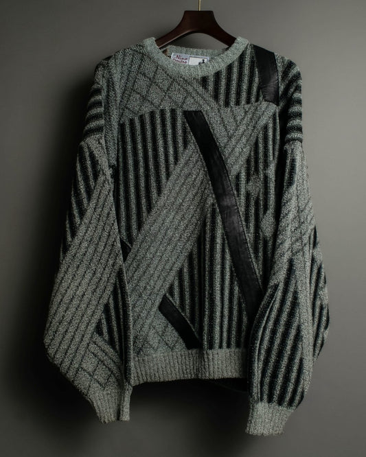 Diagonal Line Leather Crosscut Design Knit