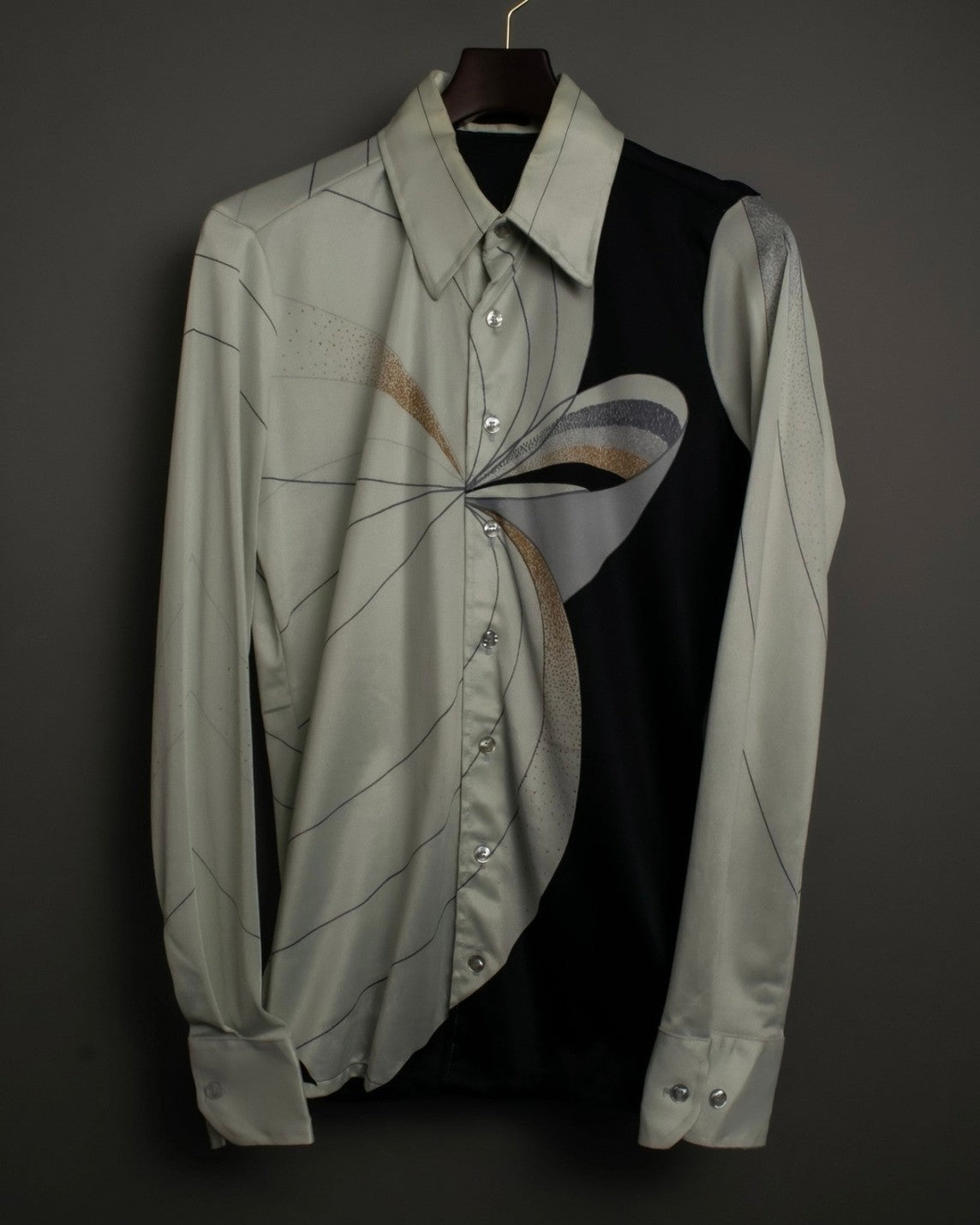 "USA" 70s Round Line Art Pattern Polyester Shirt