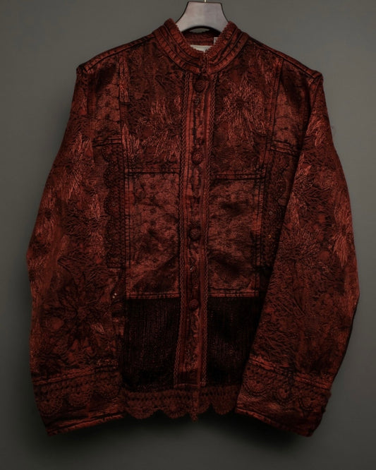 Solid glossy flower fabric walnut button jacket
