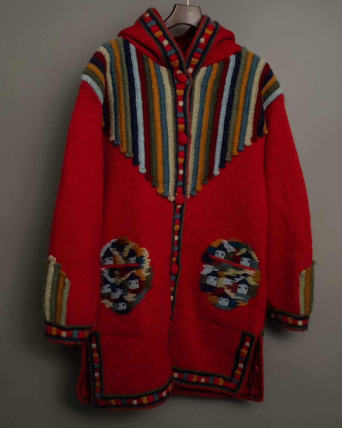 3xl Vintage Ethnic Knit Hoodie